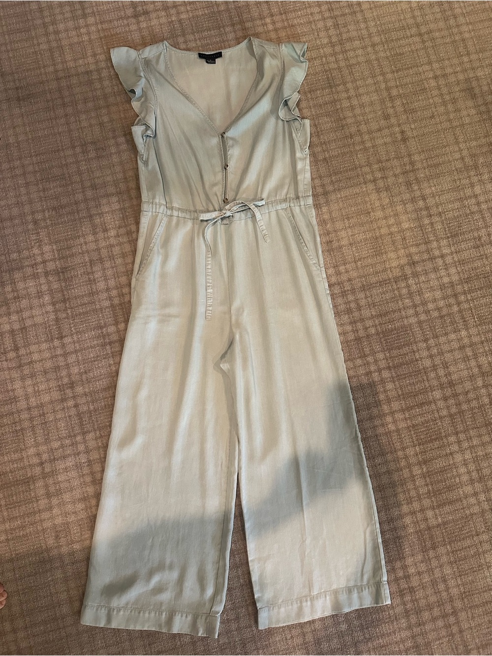 Sanctuary Light Denim Flutter-Sleeve Tie-Waist Jumpsuit